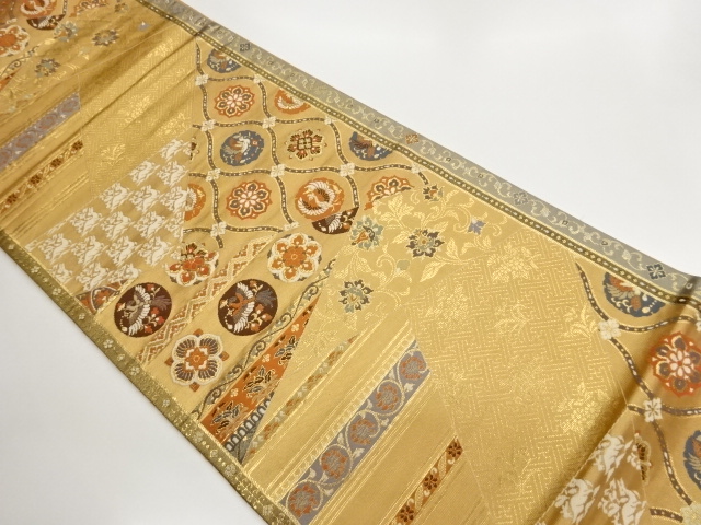 JAPANESE KIMONO / FUKURO OBI / WOVEN FLOWER & ANIMAL
